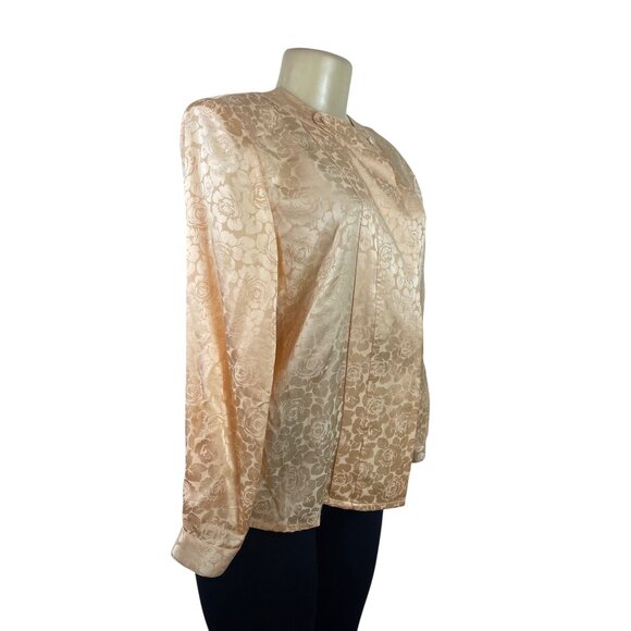 Vtg Michael's Women’s Peach Floral Satin Blouse Button Accents Long Sleeves - Picture 2 of 8